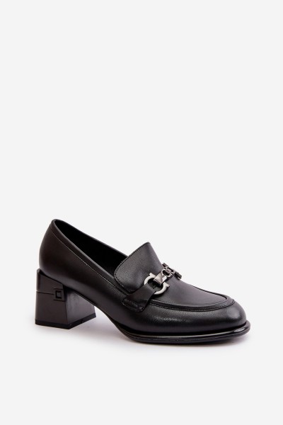 Elegant Leather Women's Heeled Shoes Black Vinceza 91116 2