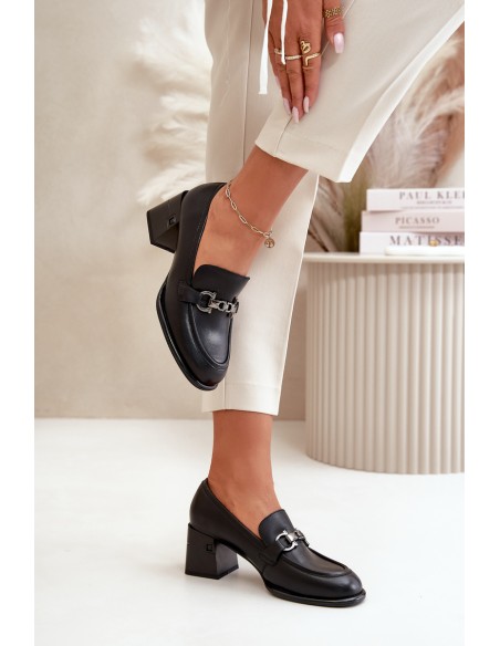 Elegant Leather Women's Heeled Shoes Black Vinceza 91116