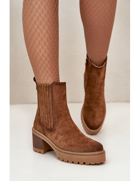 Women's Heeled Boots Made Of Eco Suede Insulated Dark Brown Nevitas