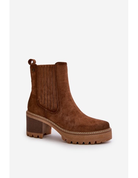 Women's Heeled Boots Made Of Eco Suede Insulated Dark Brown Nevitas