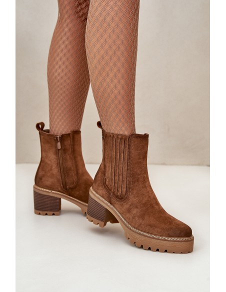 Women's Heeled Boots Made Of Eco Suede Insulated Dark Brown Nevitas