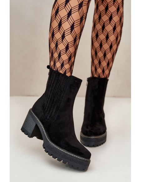 Women's Heeled Boots Made Of Eco Suede Insulated Black Nevitas