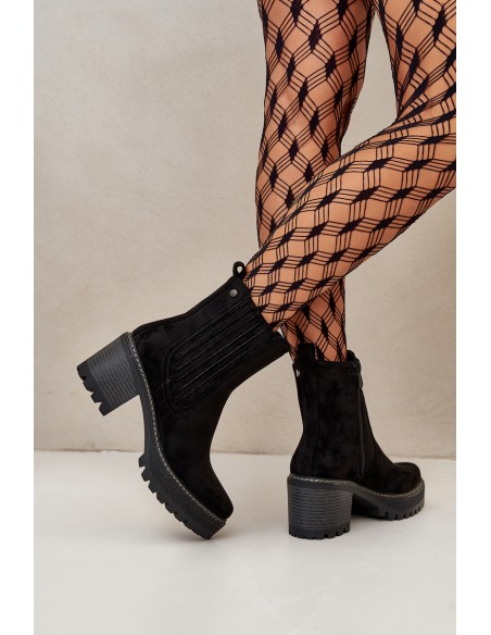 Women's Heeled Boots Made Of Eco Suede Insulated Black Nevitas