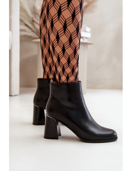 Smooth Women's Ankle Boots On Heel Made Of Eco Suede Insulated Black Milisea