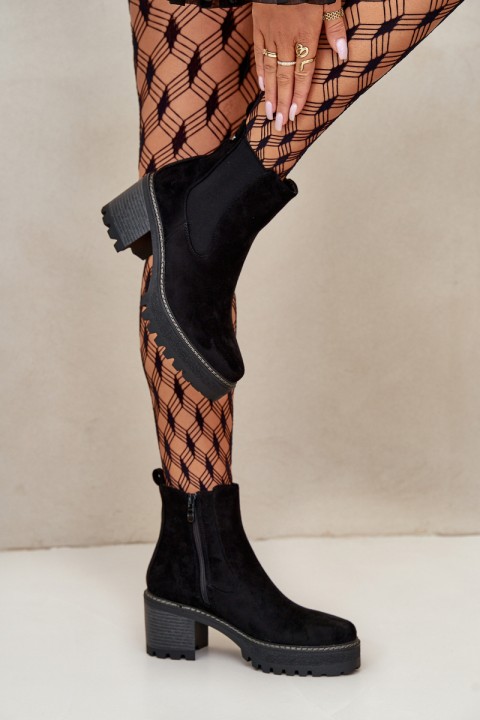 Women's Warm Ankle Boots On Heel Eco Suede Black Irissinae