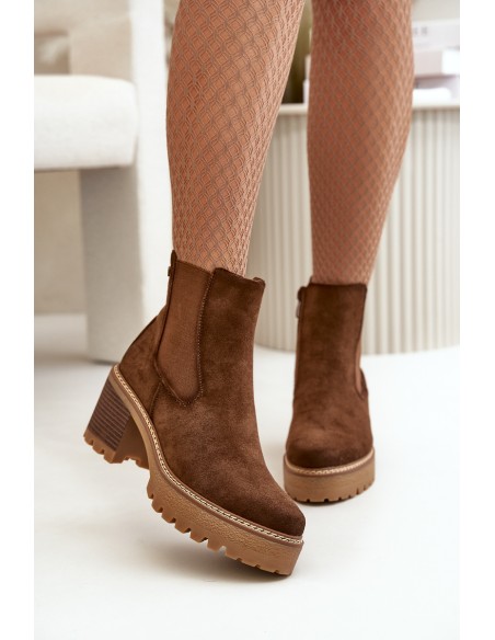 Women's Insulated Heeled Boots Eco Suede Brown Irissinae