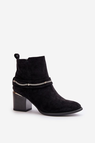 Warm Women's Ankle Boots On Heel With Chain Eco Suede Black Hanalen 2