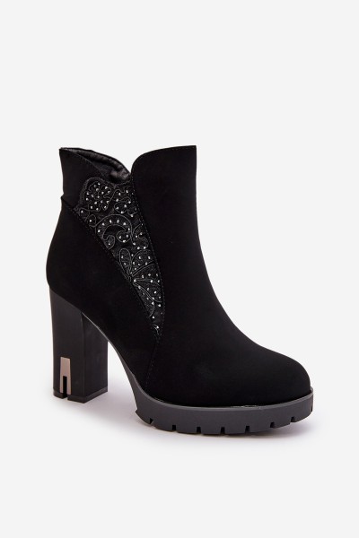Warm Women's Ankle Boots With High Heel And Embroidery Black Verissae 2