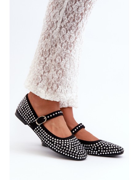 Eco Suede Ballerina Flats Adorned with Jet Black Tinara