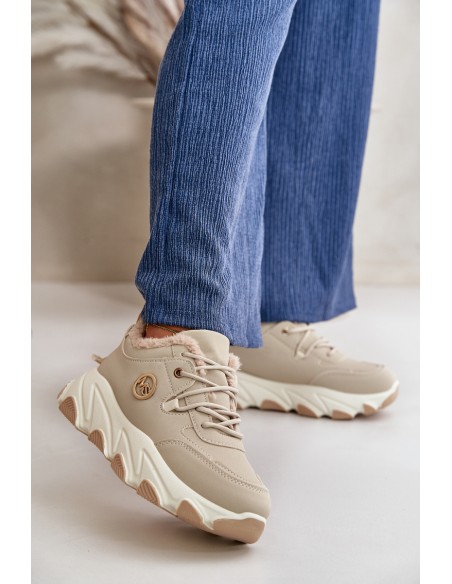 Warm Women's Sports Shoes Lace-up On Platform Beige Bialoa