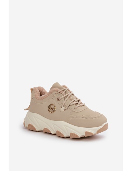 Warm Women's Sports Shoes Lace-up On Platform Beige Bialoa
