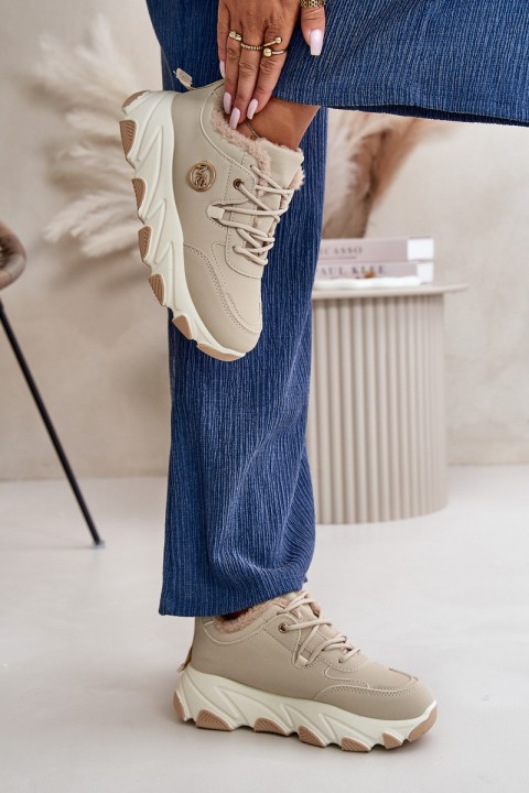 Warm Women's Sports Shoes Lace-up On Platform Beige Bialoa