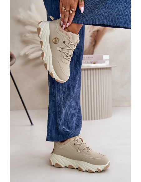 Warm Women's Sports Shoes Lace-up On Platform Beige Bialoa