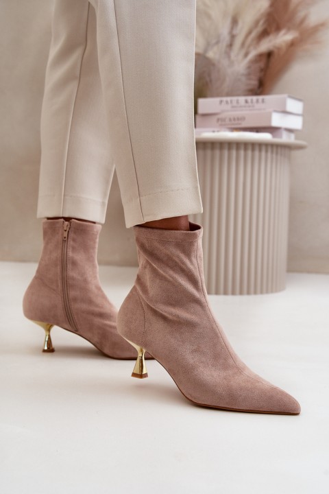 Women's Stiletto Boots Eco Suede With Pointed Toes Beige Irithare