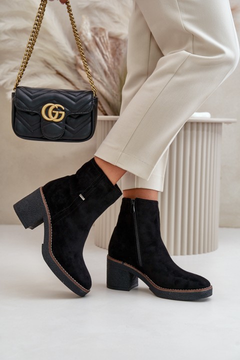 Women's Heeled Boots Insulated Eco Suede Black Arkesia