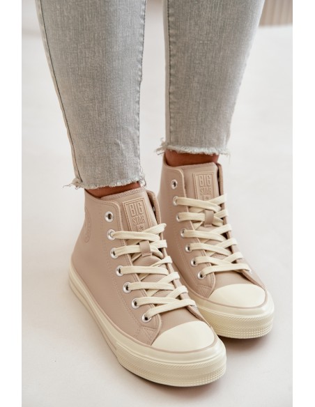 Women's Insulated Sneakers Made Of Eco Leather Beige Big Star OO274934