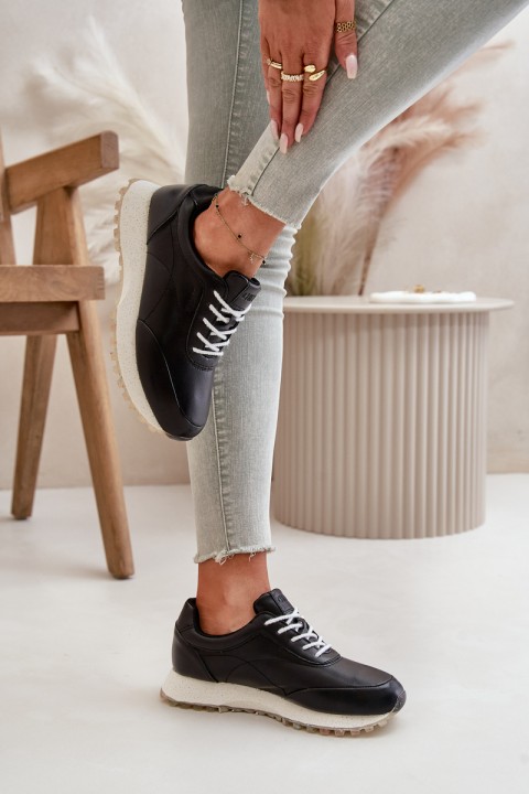 Moteriški sportbačiai sportiniai batai iš ekologiškos odos Big Star OO274024 Hi-Poly System Black