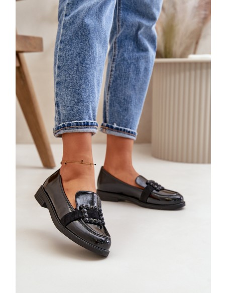 Lacquered Women's Moccasins With Decoration Black Vinceza 58389