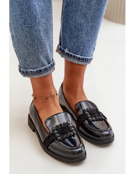 Lacquered Women's Moccasins With Decoration Black Vinceza 58389