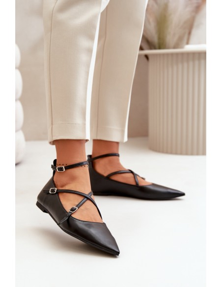 Women Ballerinas With Pointed Toes And Intertwined Straps Black Violra