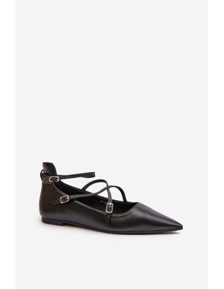 Women Ballerinas With Pointed Toes And Intertwined Straps Black Violra