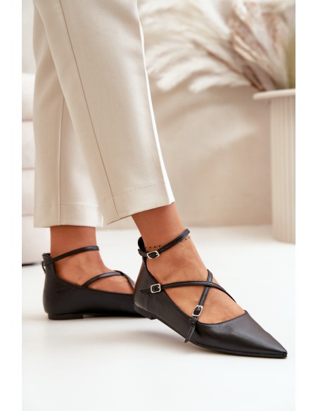 Women Ballerinas With Pointed Toes And Intertwined Straps Black Violra