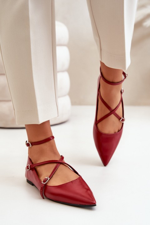 Moteriškos balerinos su smailiais pirštais ir susipynusiomis petnešėlėmis Burgundy Violra