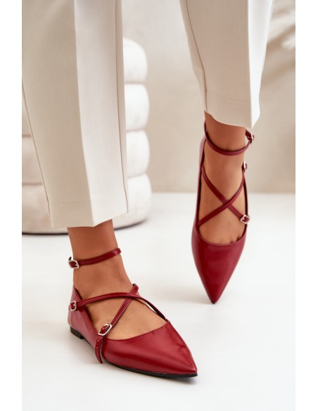 Women's Ballerinas With Pointed Toes And Intertwined Straps Burgundy Violra