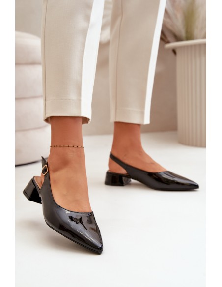 Lacquered Ballerinas On Low Heel With Pointed Toes Black Anarinne