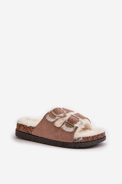 Women's Slippers Slides With Buckles And Fur Beige Ezilena 2