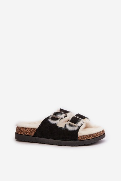 Women's Slippers With Buckles And Fur Black Ezilena 2