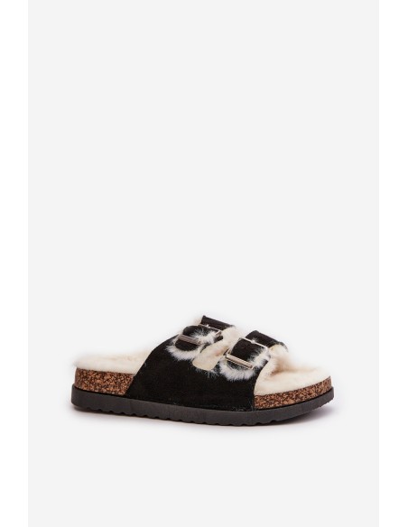 Women's Slippers With Buckles And Fur Black Ezilena