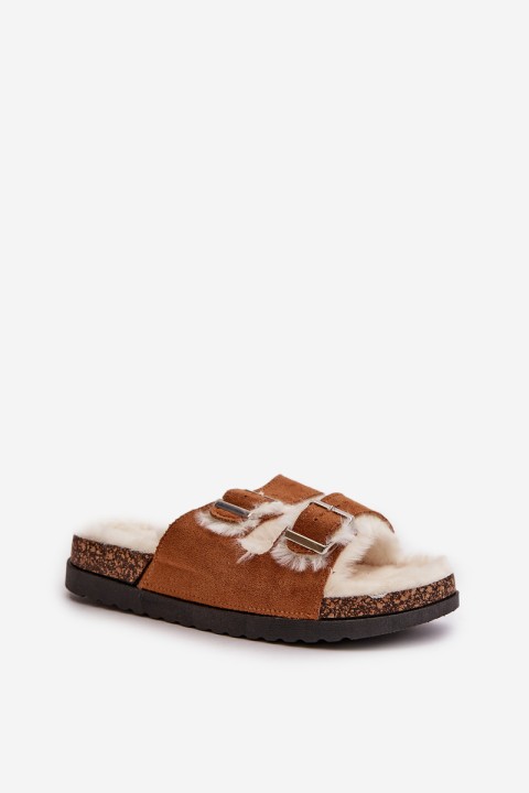 Women's Slippers With Buckles And Fur Camel Ezilena