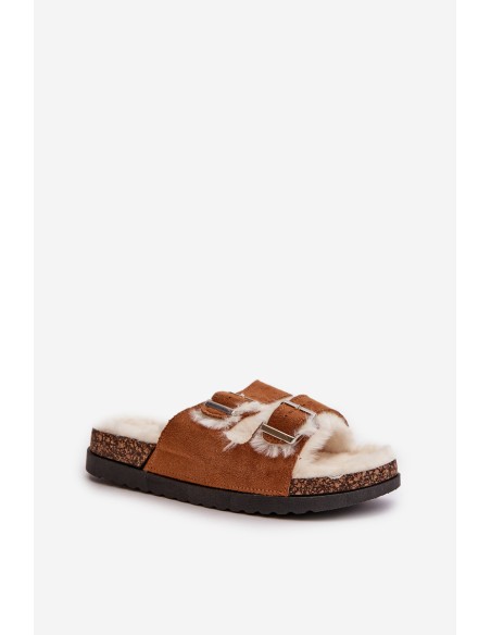 Women's Slippers With Buckles And Fur Camel Ezilena