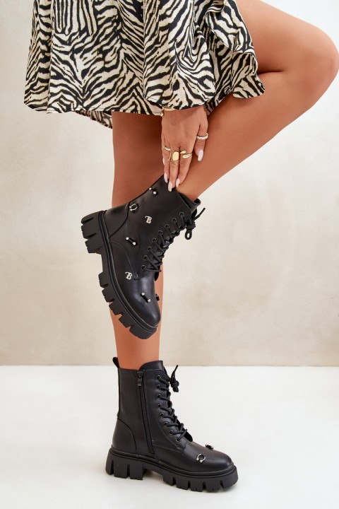 Women's Worker Boots With Decorations Eco Leather Black Cadenilla