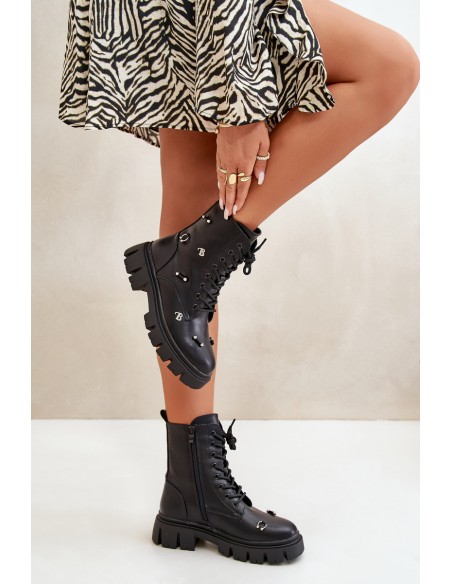 Women's Worker Boots With Decorations Eco Leather Black Cadenilla