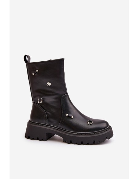 Women's Eco Leather Ankle Boots With Zipper And Decorative Details Black Reritha