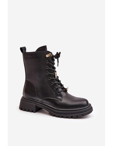 Eco Leather Women's Worker Boots With Pins Black Rianael