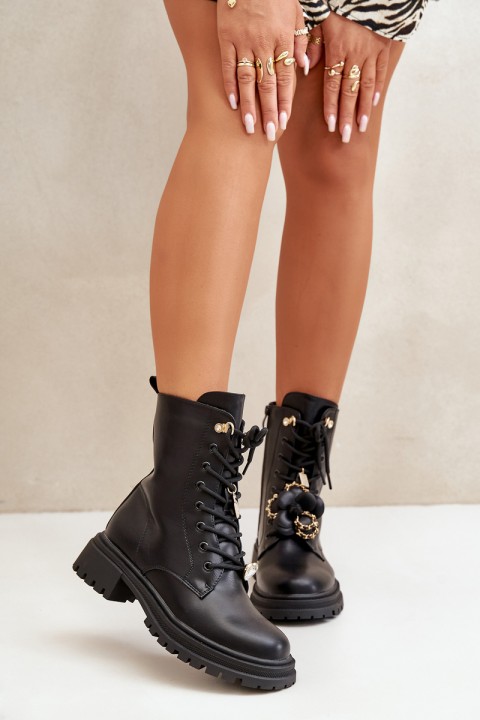 Ekologinės odos moteriški darbiniai batai su segtukais Juodi Rianael