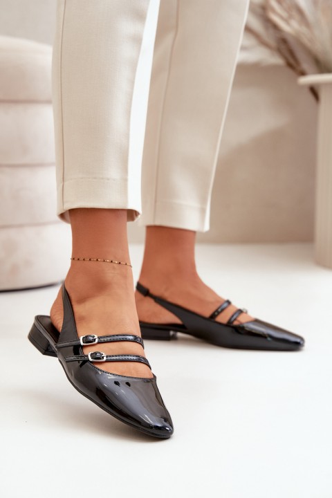 Lacquered Ballet Flats With Straps On Low Heel Black Bialettia