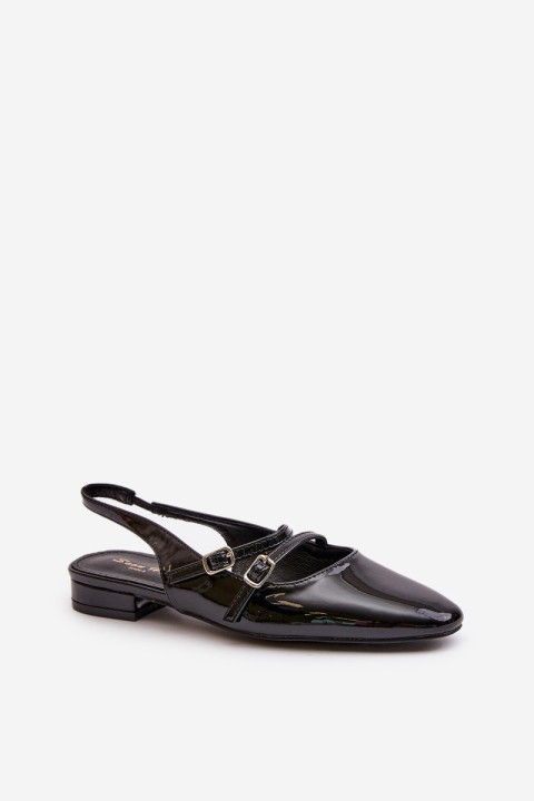 Lacquered Ballet Flats With Straps On Low Heel Black Bialettia