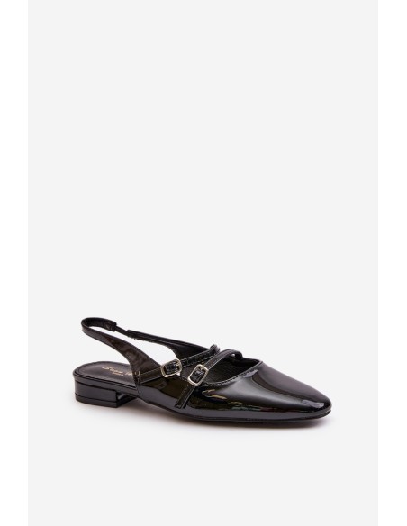 Lacquered Ballet Flats With Straps On Low Heel Black Bialettia