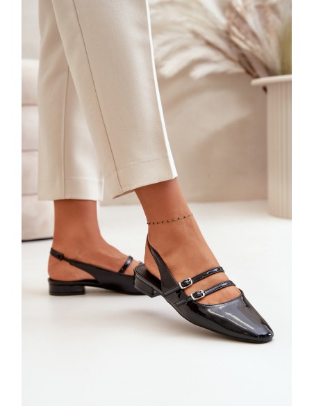 Lacquered Ballet Flats With Straps On Low Heel Black Bialettia