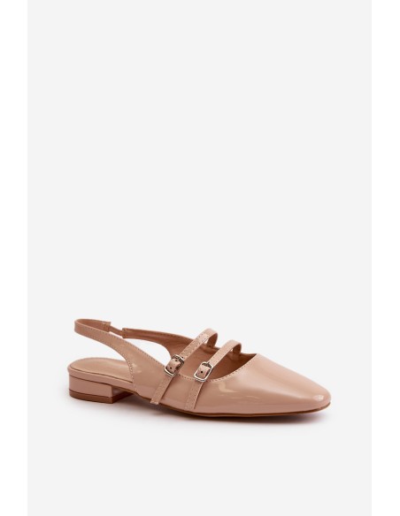 Lacquered Ballet Flats With Straps On Low Heel Beige Bialettia