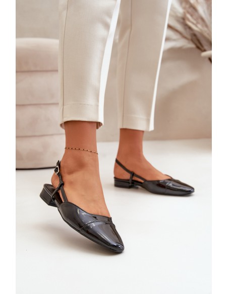 Glossy Ballerinas On Low Heel With Open Heel Black Kairael