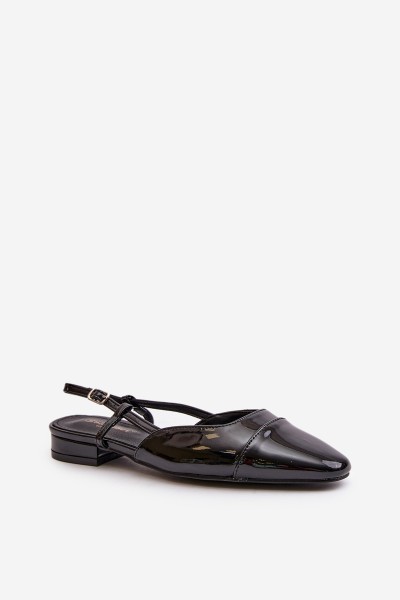 Glossy Ballerinas On Low Heel With Open Heel Black Kairael 2