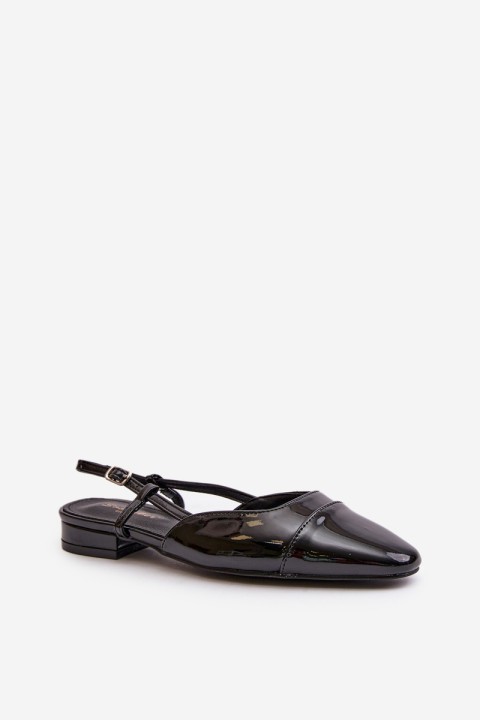 Glossy Ballerinas On Low Heel With Open Heel Black Kairael