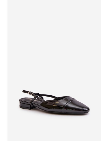 Glossy Ballerinas On Low Heel With Open Heel Black Kairael