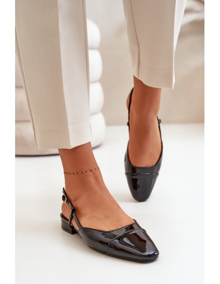 Glossy Ballerinas On Low Heel With Open Heel Black Kairael