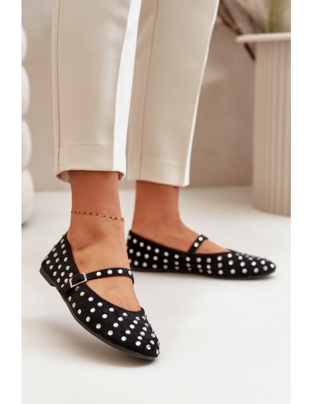 Decorated Ballerinas With Strap Eco Suede Black Tirilissa